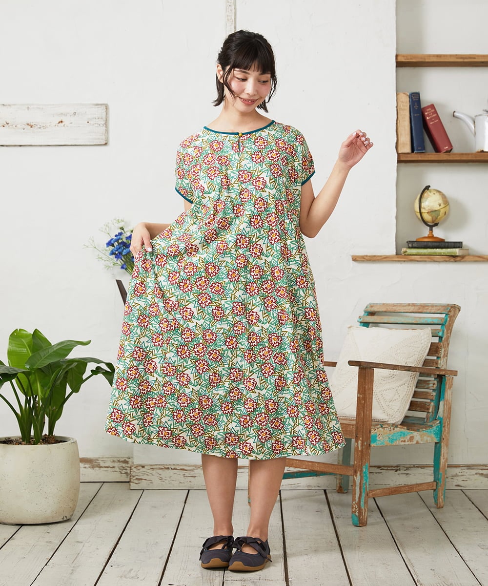 GJPGD30270 Jocomomola(ホコモモラ) 【早割10％OFF】フラワープリントワンピース アイボリー