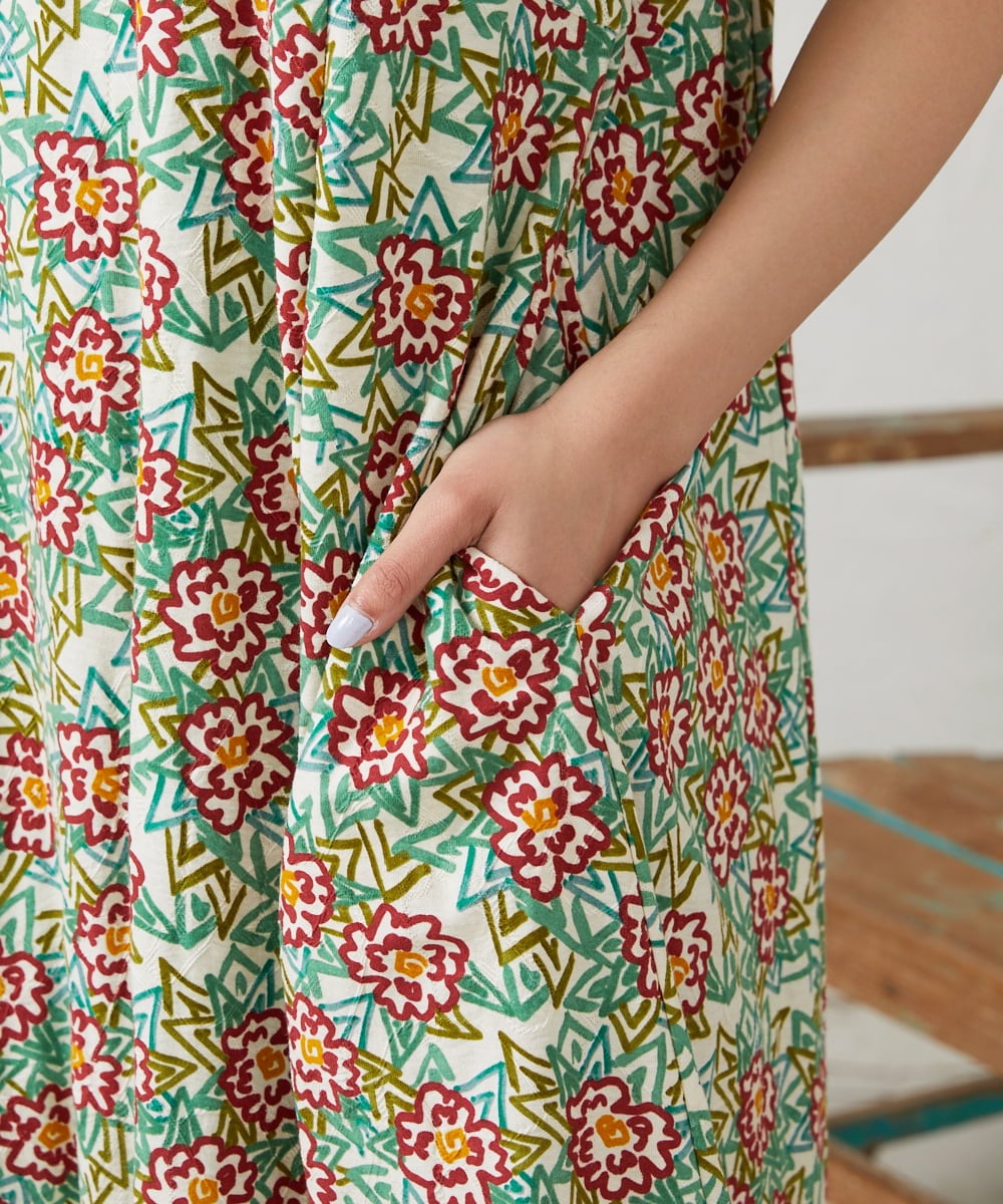 GJPGD30270 Jocomomola(ホコモモラ) 【早割10％OFF】フラワープリントワンピース アイボリー