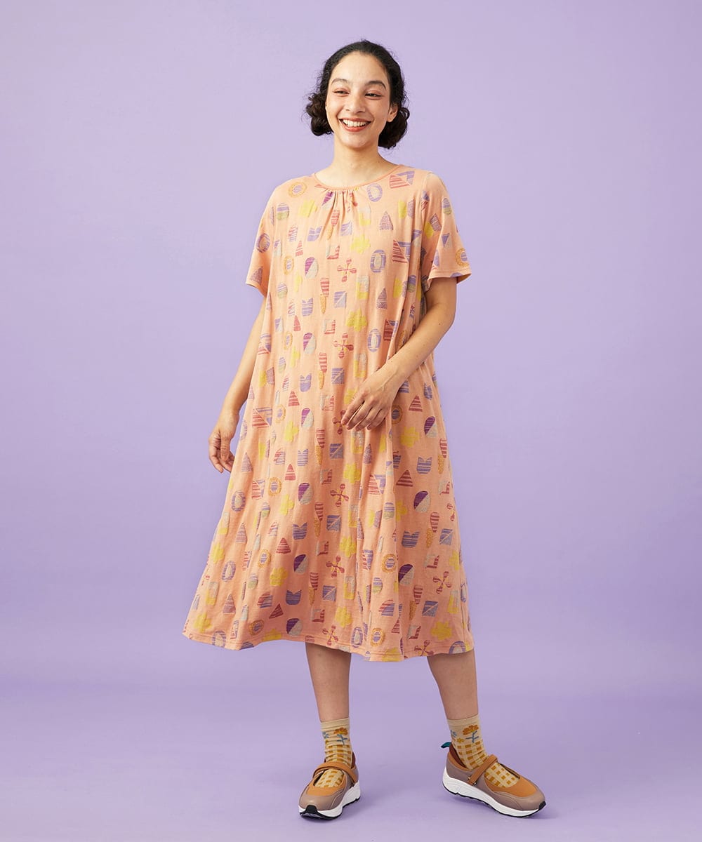 GJPGD34290 Jocomomola(ホコモモラ) Sala de baile ブークレジャカードワンピース サーモンピンク