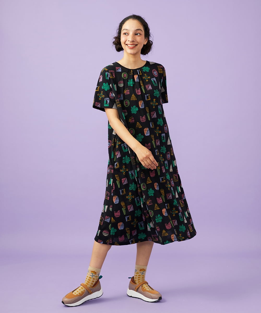 GJPGD34290 Jocomomola(ホコモモラ) Sala de baile ブークレジャカードワンピース ブラック