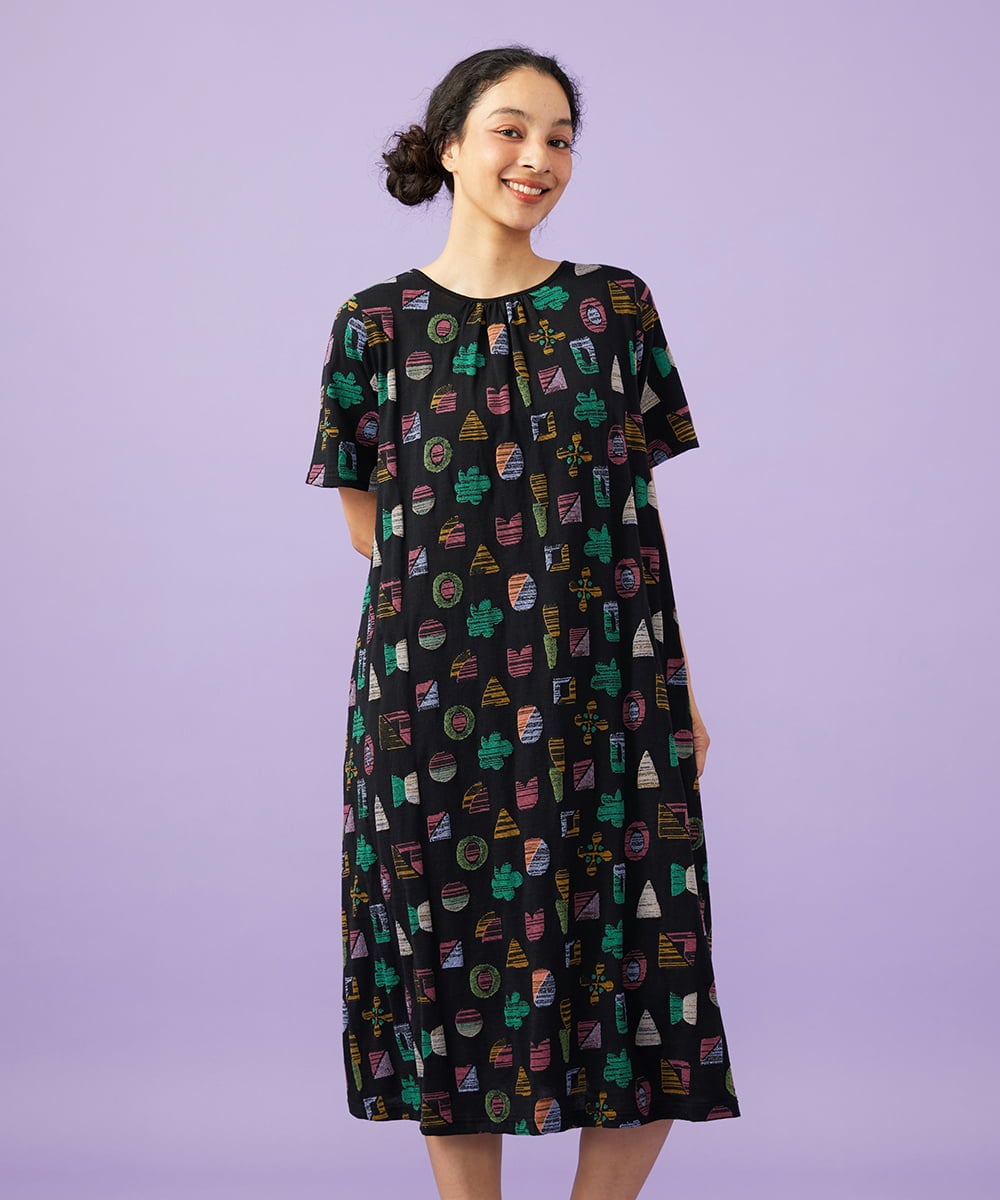 GJPGD34290 Jocomomola(ホコモモラ) Sala de baile ブークレジャカードワンピース ブラック