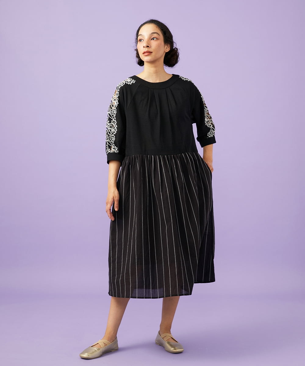 GJPGD70330 Jocomomola(ホコモモラ) Calle Cervantes ドッキングワンピース ブラック