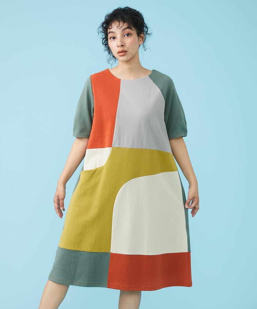 GJPGT47240 Jocomomola(ホコモモラ) Multicolor パッチワークワンピース ベージュ