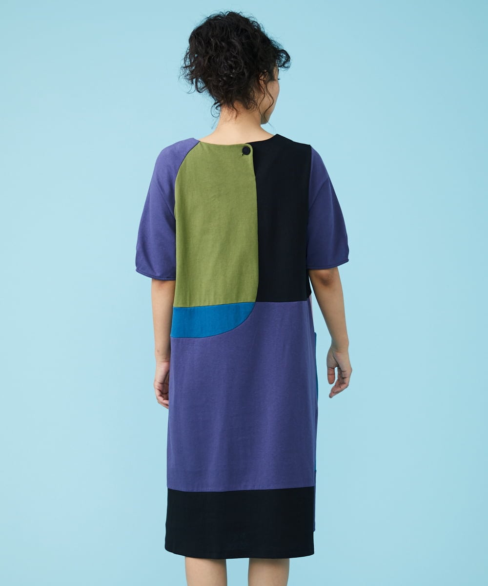 GJPGT47240 Jocomomola(ホコモモラ) Multicolor パッチワークワンピース ブラック