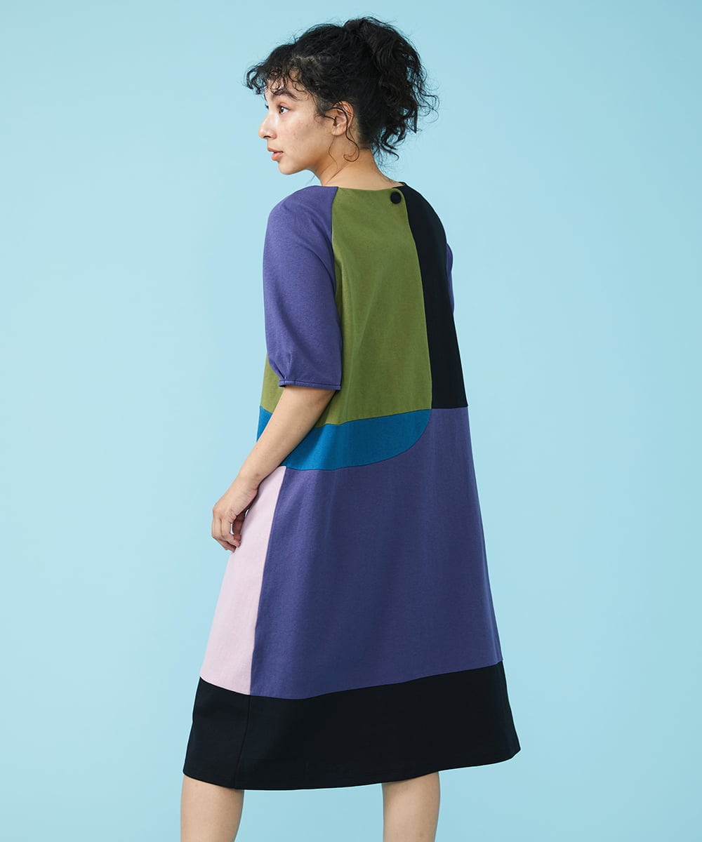 GJPGT47240 Jocomomola(ホコモモラ) Multicolor パッチワークワンピース ブラック