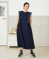 GJPHA32240 Jocomomola(ホコモモラ) Hiedra 刺繍フリル付きノースリーブワンピース ネイビー