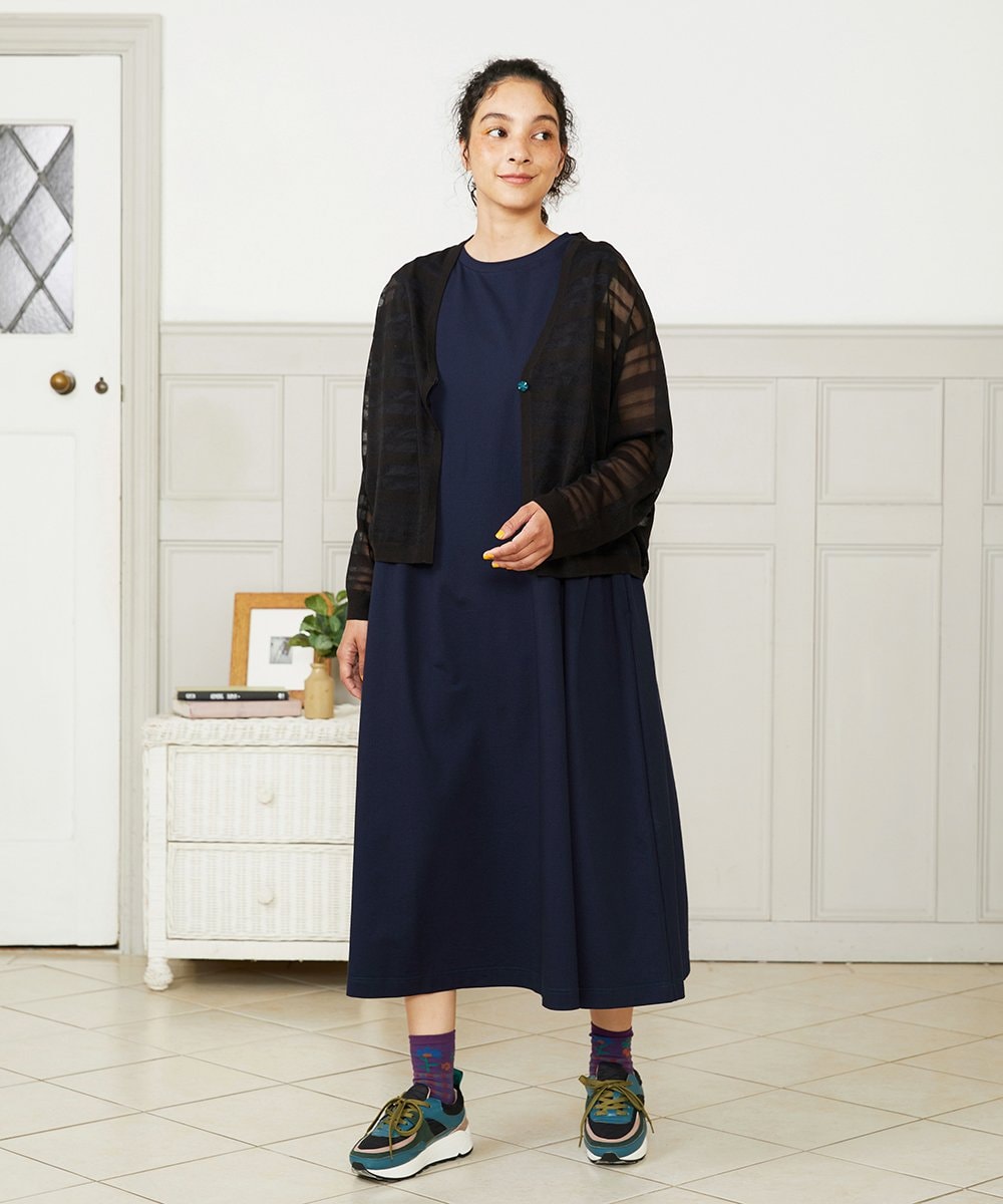 GJPHA32240 Jocomomola(ホコモモラ) Hiedra 刺繍フリル付きノースリーブワンピース ネイビー