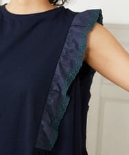 GJPHA32240 Jocomomola(ホコモモラ) Hiedra 刺繍フリル付きノースリーブワンピース ネイビー