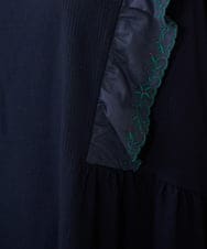 GJPHA32240 Jocomomola(ホコモモラ) Hiedra 刺繍フリル付きノースリーブワンピース ネイビー