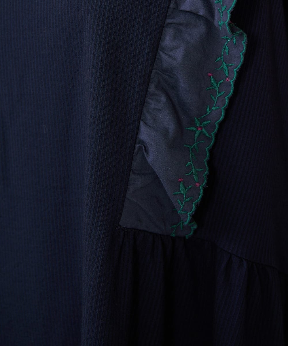 GJPHA32240 Jocomomola(ホコモモラ) Hiedra 刺繍フリル付きノースリーブワンピース ネイビー