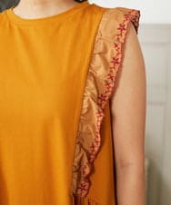 GJPHA32240 Jocomomola(ホコモモラ) Hiedra 刺繍フリル付きノースリーブワンピース ネイビー