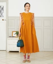 GJPHA32240 Jocomomola(ホコモモラ) Hiedra 刺繍フリル付きノースリーブワンピース オレンジ