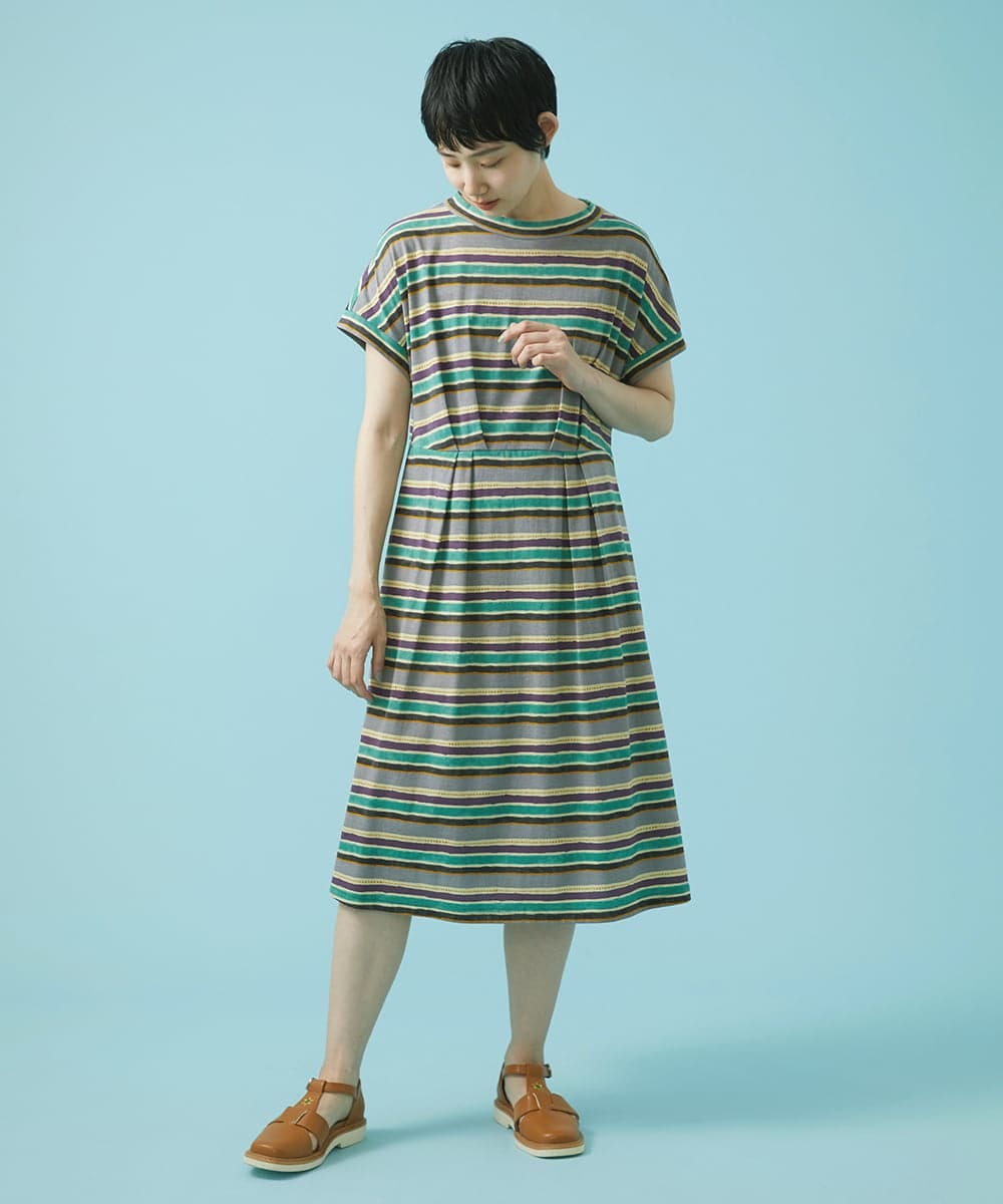GJPHS35230 Jocomomola(ホコモモラ) Dibujo amano ボーダーワンピース アイボリー