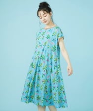GJPHV30250 Jocomomola(ホコモモラ) 【接触冷感】Chirimiri 猫モチーフプリントワンピース ライトブルー
