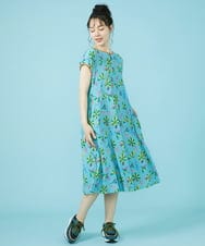 GJPHV30250 Jocomomola(ホコモモラ) 【接触冷感】Chirimiri 猫モチーフプリントワンピース ライトブルー