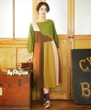 GJPJB36300 Jocomomola(ホコモモラ) 【早割10％OFF】パッチワークワンピース グリーン