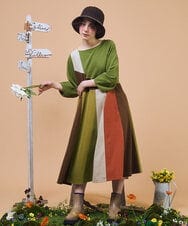 GJPJB36300 Jocomomola(ホコモモラ) Rompecabezas パッチワークワンピース グリーン