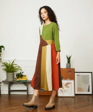 GJPJB36300 Jocomomola(ホコモモラ) Rompecabezas パッチワークワンピース グリーン