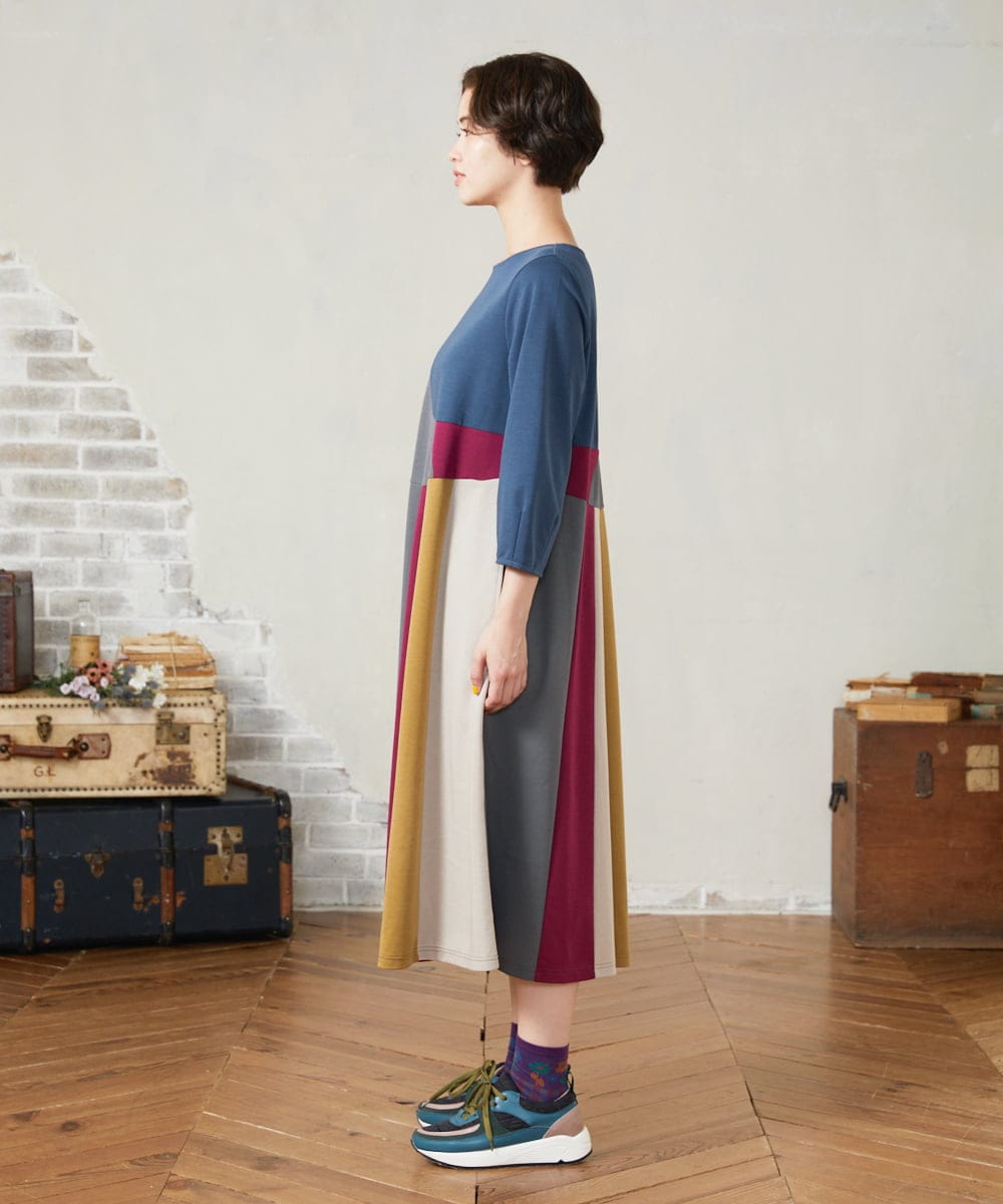 GJPJB36300 Jocomomola(ホコモモラ) 【早割10％OFF】パッチワークワンピース ブルー
