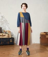 GJPJB36300 Jocomomola(ホコモモラ) 【早割10％OFF】パッチワークワンピース ブルー