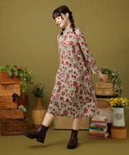 GJPJB39300 Jocomomola(ホコモモラ) Calle de los Jardines フラワージャカードワンピース グリーン