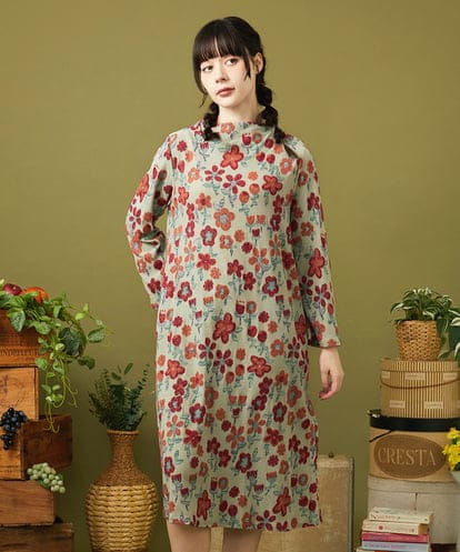 GJPJB39300 Jocomomola Calle de los Jardines フラワージャカードワンピース