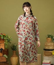 GJPJB39300 Jocomomola(ホコモモラ) Calle de los Jardines フラワージャカードワンピース グリーン