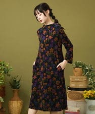 GJPJB39300 Jocomomola(ホコモモラ) Calle de los Jardines フラワージャカードワンピース ブラック