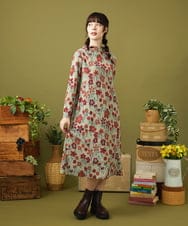 GJPJB39300 Jocomomola(ホコモモラ) Calle de los Jardines フラワージャカードワンピース ブラック