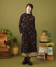 GJPJB39300 Jocomomola(ホコモモラ) Calle de los Jardines フラワージャカードワンピース ブラック