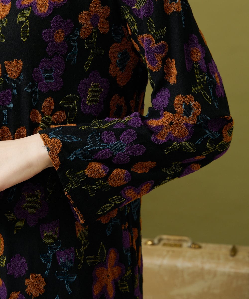 GJPJB39300 Jocomomola(ホコモモラ) Calle de los Jardines フラワージャカードワンピース ブラック