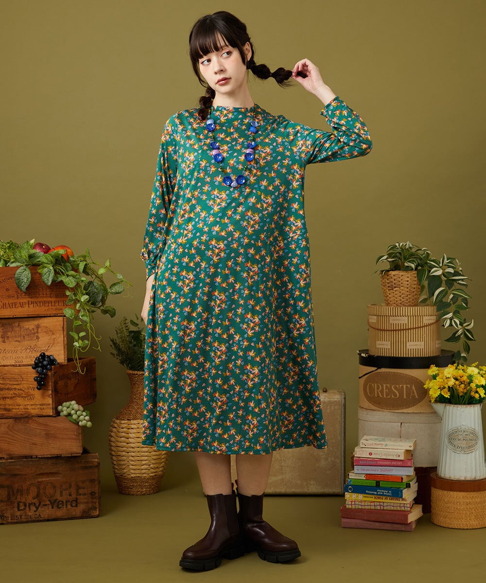 GJPJB42270 Jocomomola(ホコモモラ) Petalo フラワープリントワンピース グリーン