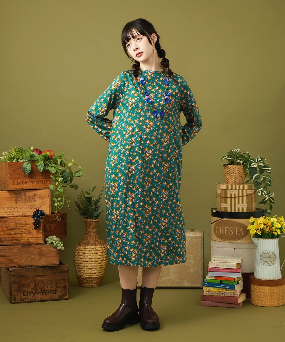 GJPJB42270 Jocomomola(ホコモモラ) Petalo フラワープリントワンピース グリーン