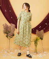 GJPJD34300 Jocomomola(ホコモモラ) Sacudida フラワー刺繍ウエスト切り替えワンピース グリーン
