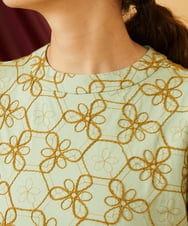 GJPJD34300 Jocomomola(ホコモモラ) Sacudida フラワー刺繍ウエスト切り替えワンピース グリーン