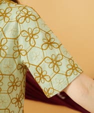 GJPJD34300 Jocomomola(ホコモモラ) Sacudida フラワー刺繍ウエスト切り替えワンピース グリーン