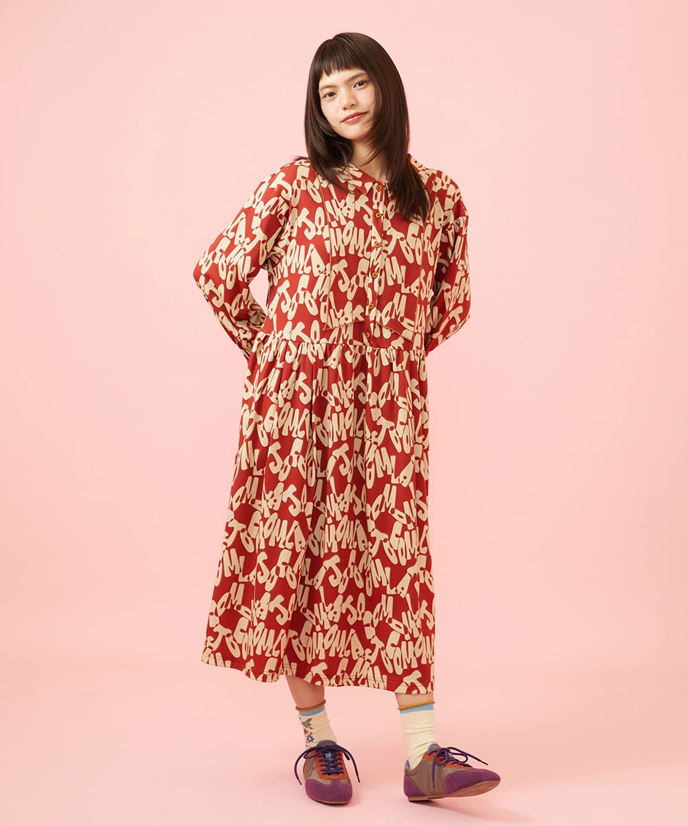 GJPJE04300 Jocomomola(ホコモモラ) Firma 総柄カットソーワンピース レッド