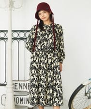 GJPJE04300 Jocomomola(ホコモモラ) Firma 総柄カットソーワンピース ベージュ