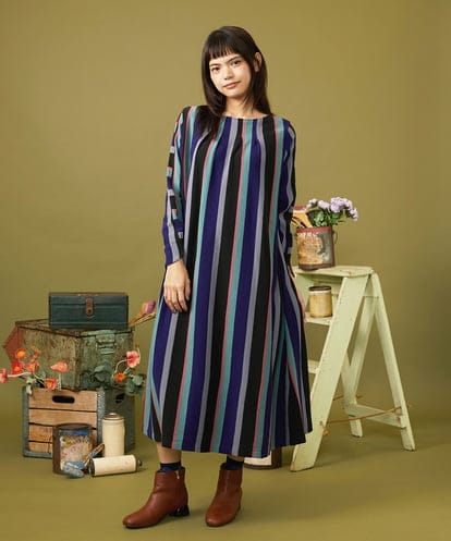 GJPJE38260 Jocomomola Raya ancha ボーダー×ストライプカットソーワンピース