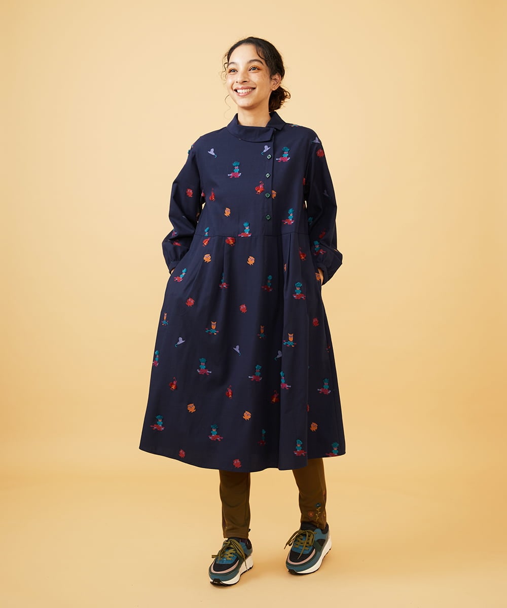 GJQAD35130 Jocomomola(ホコモモラ) フラワー刺繍入り裏起毛レギンスパンツ カーキ