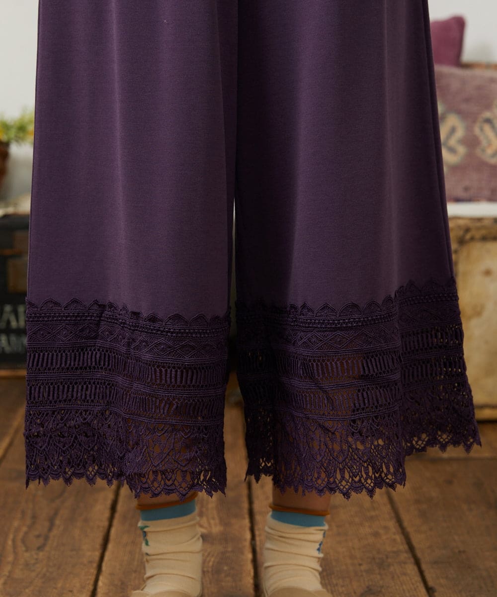 GJQAE41120 Jocomomola(ホコモモラ) 天竺レースペチコートパンツ パープル