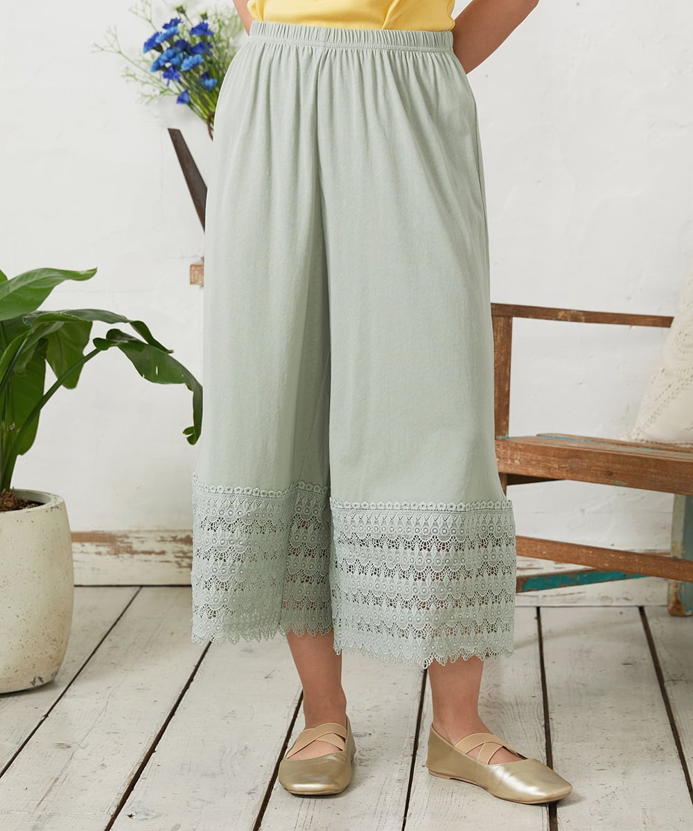 GJQFD31120 Jocomomola(ホコモモラ) 天竺レースペチコートパンツ グリーン