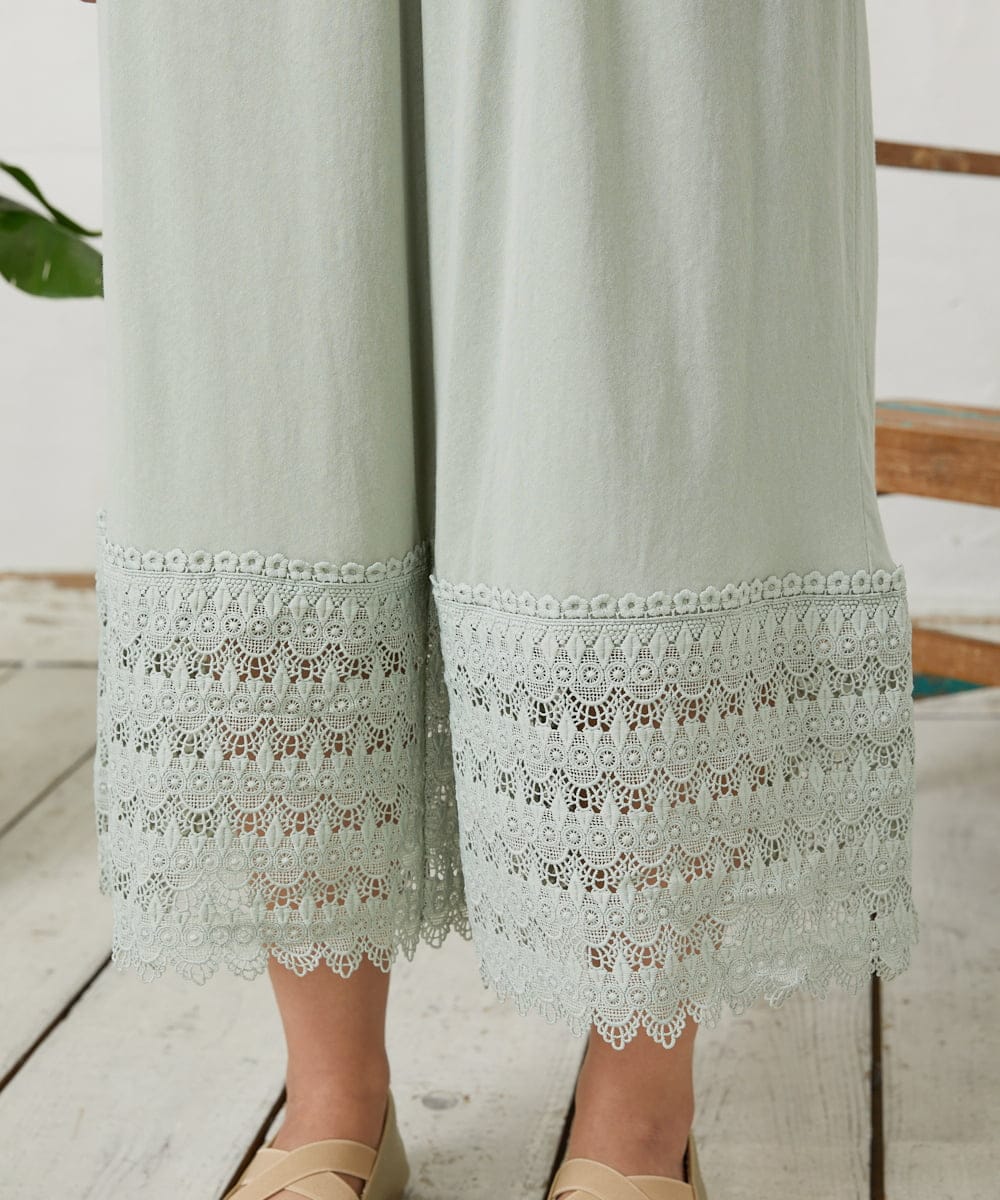 GJQFD31120 Jocomomola(ホコモモラ) 天竺レースペチコートパンツ グリーン