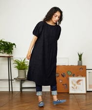 GJQJA31120 Jocomomola(ホコモモラ) 幾何柄デニム風レギンスパンツ ダークグレー