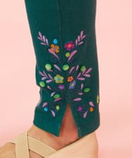 GJQJD31130 Jocomomola(ホコモモラ) フラワー&リーフ刺繍入りレギンスパンツ グリーン