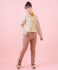 GJSAB34240 Jocomomola(ホコモモラ) ブークレフラワー刺繍ニットカーディガン グリーン