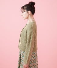 GJSAB34240 Jocomomola(ホコモモラ) ブークレフラワー刺繍ニットカーディガン グリーン