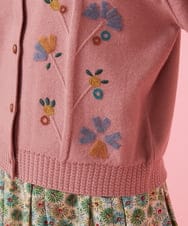 GJSAB35270 Jocomomola(ホコモモラ) Alegre フラワー刺繍ショート丈ニットカーディガン ピンク