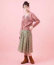 GJSAB35270 Jocomomola(ホコモモラ) Alegre フラワー刺繍ショート丈ニットカーディガン ピンク