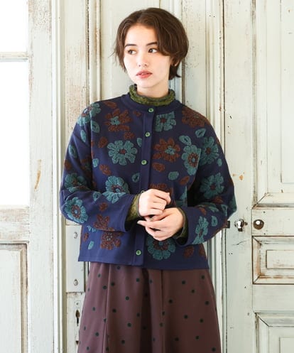 GJSAD01250 Jocomomola Flor suave フラワージャカードニットカーディガン